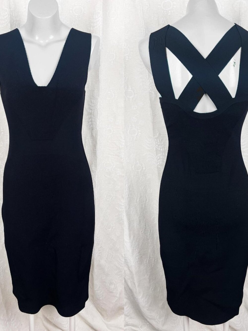 Narciso Rodriguez bodycon black stretch jersey midi dress strappy cutouts IT 42